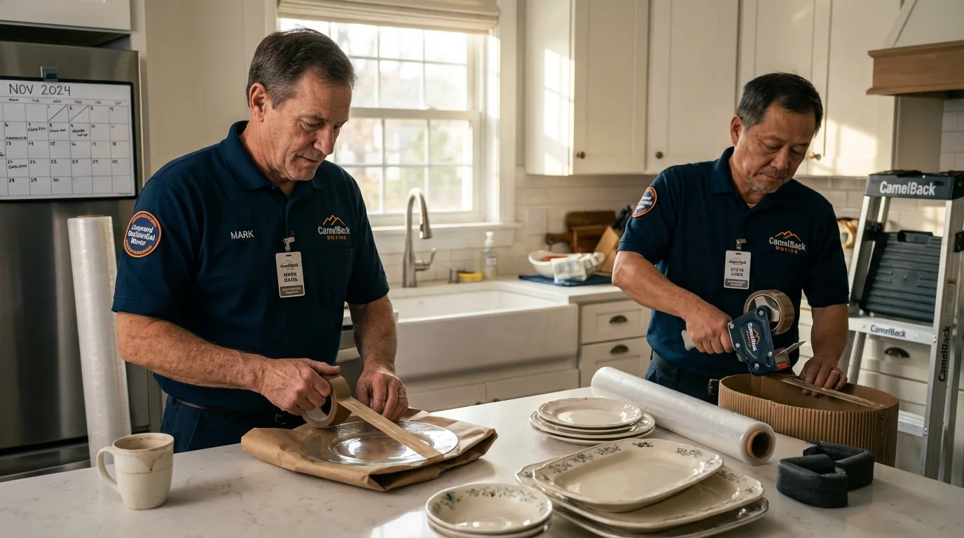Professional crew packing kitchen dishware in Cottage Grove, WI